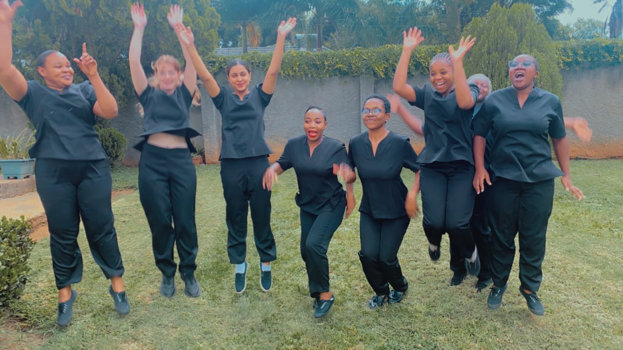 Students celebrating outdoors